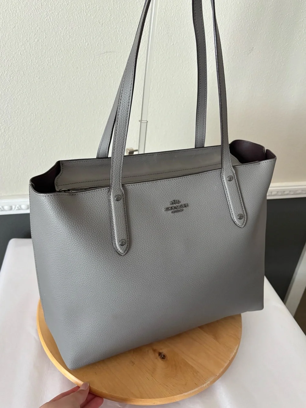 Coach City Pebbled Leather Zip Tote Bag Purse in Smokey Light Gray